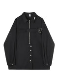 Techwear Shirts Men Darkwear Hip Hop Blouses Punk Black Long Sleeve Button Up Male Zipper Harajuku Japanese Streetwear jinquedai