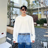 Jinquedai Korean Street fashion Spring Casual Men Personality Jeans Print Long Sleeve T-shirts Sweatshirt Patchwork Loose Sweatshirts jinquedai