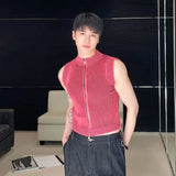 Jinquedai Knitted Vest Men's Stand Collar Handsome Sweater Vest Korean Streetwear Male Clothing 2024 Spring Summer Fashion New jinquedai