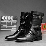 Men's Leather Boots High Quality Biker Boots Black Punk Rock Shoes Men's Women's Tall Boots Size 38--48 jinquedai