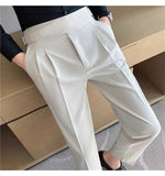 Jinquedai Italian Style Men Naples Suit Pants High Waist Slim Fit Small Feet Ankle-Length Pants Spring Fashion Business Casual Trousers jinquedai