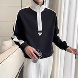 Jinquedai New Spring and Autumn Trendy Men's Handsome Simple Half Zipper Stand Up Neck Colored Long Sleeve Loose Casual Sweater jinquedai