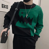 Jinquedai Green Cartoon Dinosaur Hoodie Design Sense Fake Two Piece Contrasting Color Men's T-shirt Long Sleeved Top for Spring and Autumn jinquedai