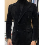 Corduroy Double Breasted Retro Blazer Hombre Casual  Coat Slim Long Sleeve Gentleman Suit Blazers Chaquetas Hombre De Vestir jinquedai