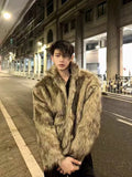 Jinquedai 2025 Men's Winter Warm Thicken Coat Artificial Fox Fur Plush Overwear Trendy New Street Fashion Outerwear Male Tops jinquedai