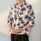 Jinquedai Harajuku Summer Short Sleeve Flower Print Holiday Beach Shirts Men's Lapel Streetwear Casual Oversized Tees Tops Y2K Streetwear jinquedai