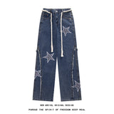 Jinquedai Spring New Star Embroidery Burrs Patchwork Jeans Fashion Streetwear Loose Straight-leg Denim Pants for Men and Women 5XL-M jinquedai