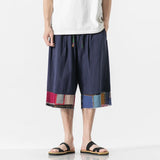 Jinquedai Men's Summer Thin Linen Shorts Loose Straight Men's Pants Japanese Patchwork Wind Over the Knee Beach Pants jinquedai