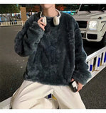 Grey Plush Man Sweatshirts Korean Style Oversized Solid Color O Neck Warm Winter Men's Clothes Loose Streetwear Hoodies for Men jinquedai