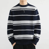 Jinquedai 2024 Autumn/Winter Japanese Style Fashionable Casual Men's Sweater Trendy Brand Loose Fit Inner Knitted Top Striped Student Wool jinquedai