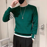 Jinquedai Men's Clothing Striped Green Pullovers Knit Sweater Male Splicing Casual 90s Vintage Old Wool Spring Autumn Sheap Cheap V Tops A jinquedai