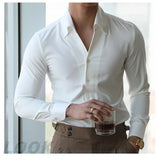 Jinquedai Men's Italian Collar Shirt, Wrinkle-free, Casual, Fashionable, Slim-fit with A Lapel Design, Branded Clothing, Youth, New