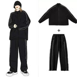 Jinquedai Men's Sets New Casual One-piece Suit Male Sportswear Women Suits Overalls Trousers Loose Fleece Zipper Long Sleeves Jacket Pants jinquedai