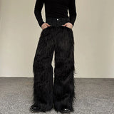 Autumn Winter Men's Trousers Personality Long Wool Denim Spliced Straight Leg Wide Leg Casual Pants Niche Design New jinquedai