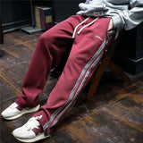 Jinquedai Trousers Straight Men's Sweatpants Autumn and Winter Male Sports Pants Striped Cotton Elastic Wide Baggy Tracksuit Bottoms Retro jinquedai