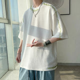 Jinquedai Men Summer Quality T Shirts Manual Suture Harajuku Casual T-shirt For Male 2023 New Neutral Oversize Tees Short Sleeve Tops jinquedai