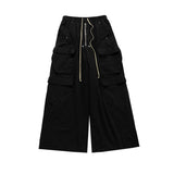 Jinquedai  Style Wide Leg Drawstring Black Cargo Pants Unisex Straight Baggy Casual Overalls Men's Street wear Loose Oversize Trousers jinquedai