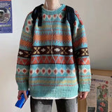 Men's Knitted Vintage Graphic Sweater with Pattern Brown Blue Pullovers Sweaters and Jumpers Korean Streetwear Harajuku jinquedai