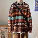 Men's Knitted Vintage Graphic Sweater with Pattern Brown Blue Pullovers Sweaters and Jumpers Korean Streetwear Harajuku jinquedai