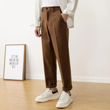 Jinquedai Khaki Slim Fit Trousers for Men Brown Tressed Man Suits Pants Cheap Summer New in Dress Work Wear Elegant Clothes Offer Up jinquedai