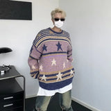 Y2K Star Sweater Men Harajuku Striped Knitted Pullovers Jumpers Male Tops Oversize Purple Winter Streetwear Hip Hop jinquedai