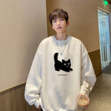 Men's Oversized Hoodie White Fashion 5XL Funny Hoodies Oversize for Men Cat Print Man Casual Wear Hoody Male Sweatshirt jinquedai