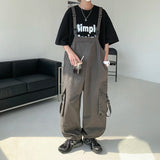 Jinquedai Men Suspenders Jumpsuit Baggy Pants Summer Overalls Japanese Straps Casual Pockets Unisex Oversized Streetwear Male Y2K Clothes jinquedai