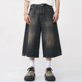 Jinquedai Men Vintage Loose Denim Shorts Blue Wide Leg Jeans Shorts Man Summer Casual Baggy Jeans Shorts Black jinquedai