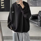 Korean Men Sweatshirts Hip Hop Solid Color Basic O Neck Oversized Pullovers  Autumn Fashion Casual Long Sleeve Tops jinquedai