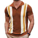 Jinquedai Summer Clothing Men's Luxury Knitted Short Sleeve Polo Shirt Retro Lapel Button-down Patchwork Fashion Business Leisure Knitwear jinquedai