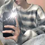 Jinquedai Autumn Clothing Men's Knitted Light Luxury Pullovers Sweater Korean Vintage O Neck Striped Long Sleeve Knitwear New jinquedai