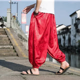 Jinquedai Spring Brand Pants Men Lce Silk Dragon Dark Flower Loose Bloomers High Quality Wide Leg Casual Trousers Male