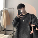 Jinquedai  Striped Knitted Sweater Coat Men Japanese Oversize Casual Autumn Winter Loose O-neck Pullovers for Man Street wear jinquedai