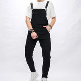 Jinquedai Autumn Stylish Men Simple Solid color Slim Bib Overalls Jumpsuits jeans Streetwear Male Strap Jeans jinquedai