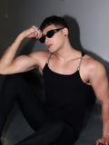 Jinquedai Metal Chain Strap Design Sleeveless T-shirts Men's Street Fashion Clothes 2024 Summer Male Tank Tops jinquedai