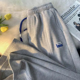 Sweatpants Men's Waffle Drawstring Pockets Solid Color Loose Autumn Casual Trousers Sports Straight Pants Daily Long Pants jinquedai