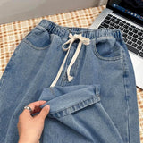 Jinquedai Vintage Jeans Spring Autumn New High Waist Wide Leg Jeans Women Elastic Waist Slim Versatile Fashion Loose Straight Leg Pants jinquedai