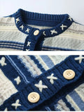 Vintage Cardigan Sweater Men Blue Long Sleeve Striped Sweater Coat V-neck Casual Knitted Jumpers Male Korean Clothes jinquedai