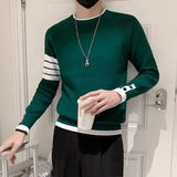 Jinquedai Men's Clothing Striped Green Pullovers Knit Sweater Male Splicing Casual 90s Vintage Old Wool Spring Autumn Sheap Cheap V Tops A jinquedai