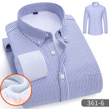 Jinquedai Autumn Winter Men Striped Warm Non-ironing Long Sleeve Fleece Thick Oxford Spinning Business Casual Shirts Men Clothing jinquedai