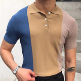 Jinquedai Summer Clothing Men's Luxury Knitted Short Sleeve Polo Shirt Retro Lapel Button-down Patchwork Fashion Business Leisure Knitwear jinquedai