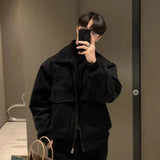 Lamb Coat Men's Winter Velvet Thickened Short Autumn High Street Jacket Turndown Colllar Long Sleeves Zipper Pockets Jackets jinquedai