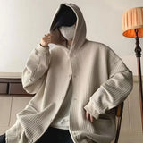 Hop Style Hooded Sweatshirt Men Sweatshirt Coat Hop Style Loose Fit Jacket Men's Solid Color Waffle Texture Coat with for Autumn jinquedai