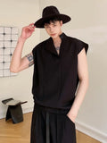 Jinquedai Men Clothing 2024 Spring Summer Stand Collar Design Sleeveless Short Vests Pullover Vest Shirt Fashion Tops For Male jinquedai