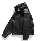 Jinquedai Retro Motorcycle Soft Leather Jacket Men Japanese Faux Leather Flip Collar Pu Bomber Coat  Autumn Winter Fashion Outwear jinquedai