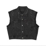 Jinquedai Y2K Harajuku Denim Vest Jacket Men Summer American Street Motorcycle Punk Sleeveless Coats Distressed Washed Cowboy Tops New jinquedai