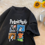 Jinquedai New Cute Cartoon T-shirt Rabbit Pattern Tops Unisex Round Neck Oversized T-Shirt Y2k Summer Tees Harajuku Sort Sleeve Tshirt jinquedai