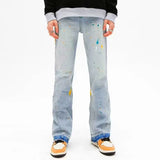 Y2K Fashion Ink Graffiti Baggy Ripped Flare Jeans Pants For Men Clothing Korean Casual Women Denim Trousers Vetements Homme