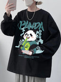Jinquedai  Cute Panda Men's Chinese Style Graphic T-shirts Oversize Autumn O-neck Clothing Tops Long Sleeve Casual Male Cotton Tee jinquedai