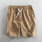 Jinquedai Summer Men Cotton Beach Shorts Pants  Breathable Comfortable Striped Loose Drawstring Cropped Hawaiian Youth Man Shorts Pants